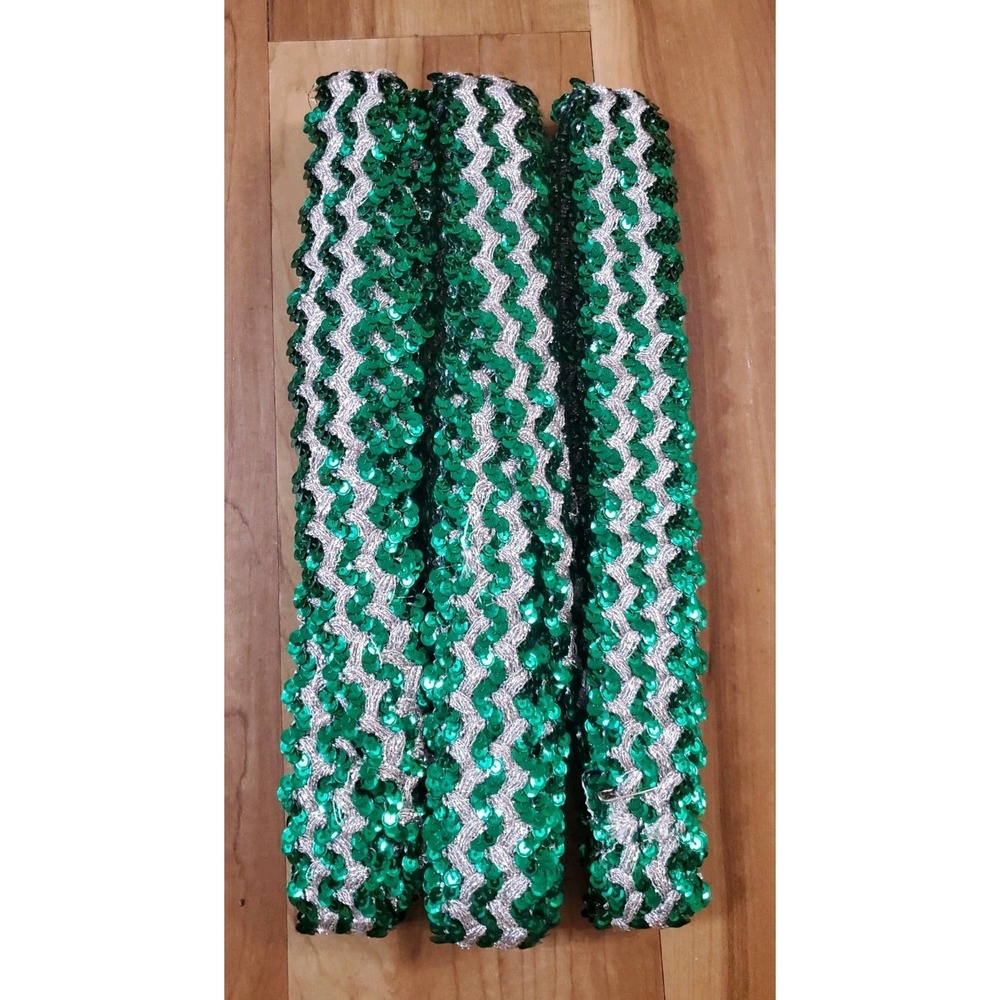 Green Silver Sequin Trim Ribbon Wavy Braid Lace Trimming Costumes Crafts 9 Yards